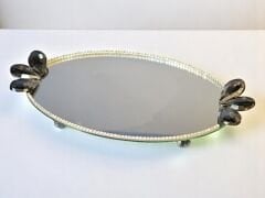 Cam Aynalı Sunum Tepsisi – Taş Kulplu