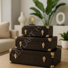 3'lü Deri Dekoratif Kutu Seti