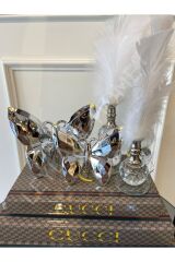 2’li Set Dekoratif Kristal Görünümlü Kelebek Biblo – Gümüş Renk