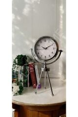 Metal Krom Dekoratif Hediyelik Ayaklı Masa Saati
