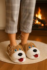 Köpek Şeklinde Peluş Panduf - Peluş, Unisex Panduf, Sıcak Ev Terliği, Konforlu Rahat Panduf