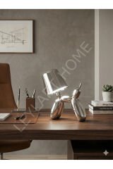 Gümüş Balon Köpek Tasarımlı Şarjlı Masa Lambası - 3 Farklı Işık Modu