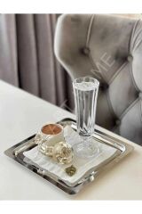 Paslanmaz Çelik Gümüş Renk Sunum Tepsisi 21 X21 Cm Çay Kahve Pasta Tatlı Servis Sunum Tepsisi 1 Ad