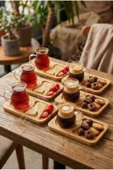 'lı 12parça bambu tabaklı borosilikat Cam Kulplu Bardak 200 ML Cam Çay ve Kahve Bardağı