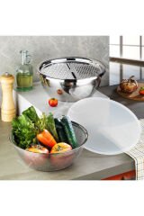 Hazneli Rende Paslanmaz Çelik 4 Farklı Rendeleme Çok Amaçlı Karıştırma Kabı Rendeli Kap 24 Cm