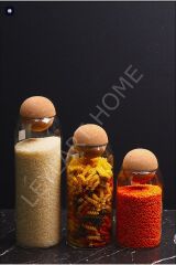 3’LÜ Düz Cam – Top Mantar Kapaklı Kavanoz Seti