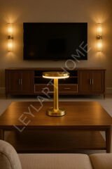 Mantar Masa Lambası Gold 3 Renkli Kablosuz Şarjlı Dekoratif Abajur Usb Hediyeli