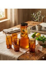 4 Bardakli Borosilikat Cam Surahi Takimi Turuncu 2100 Ml